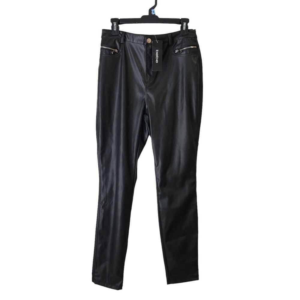 Bebe Black Faux Leather Pants High Rise Womens Medium New Flawed